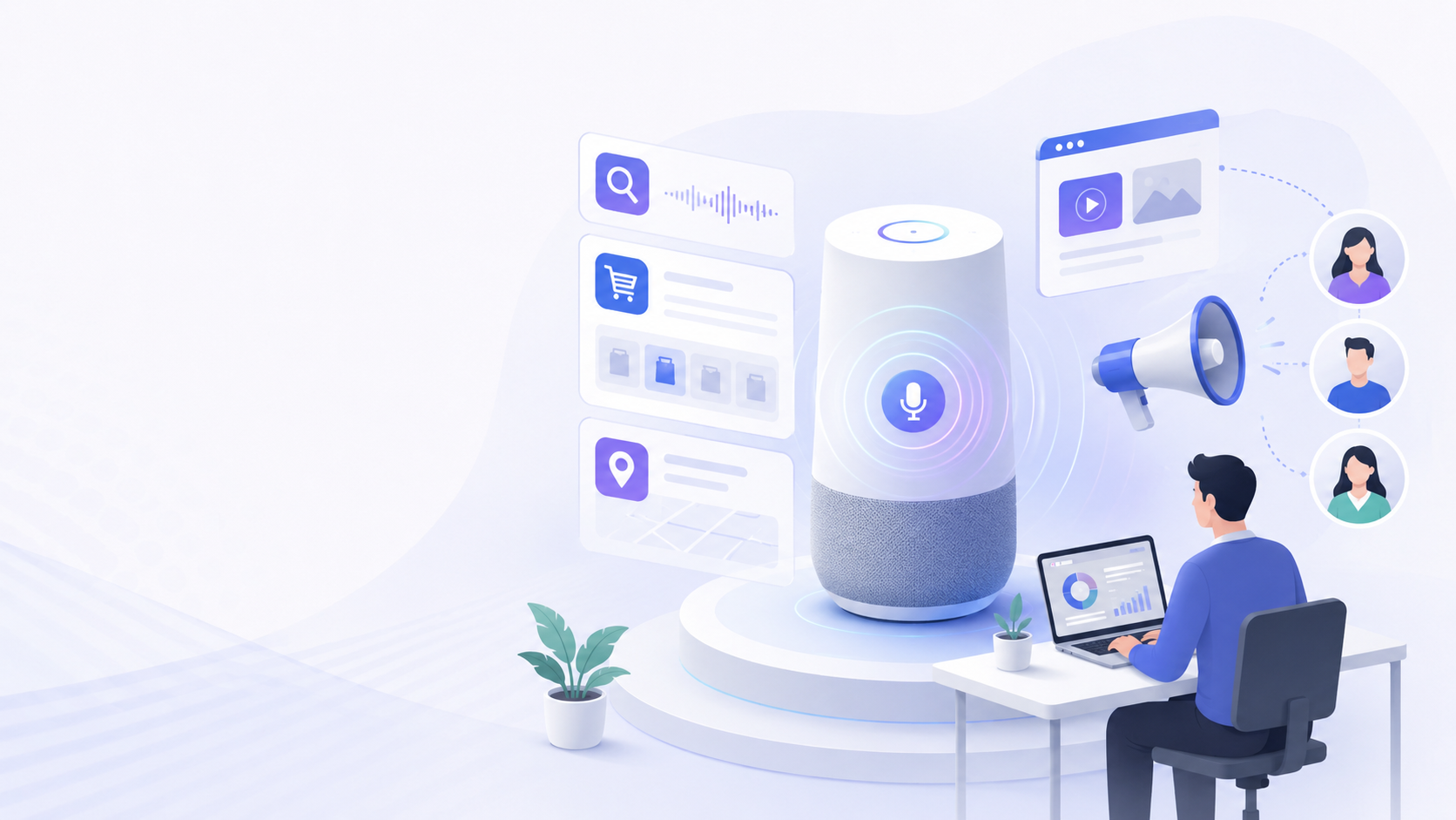 Activating the voice search ads in perfomance marketing.